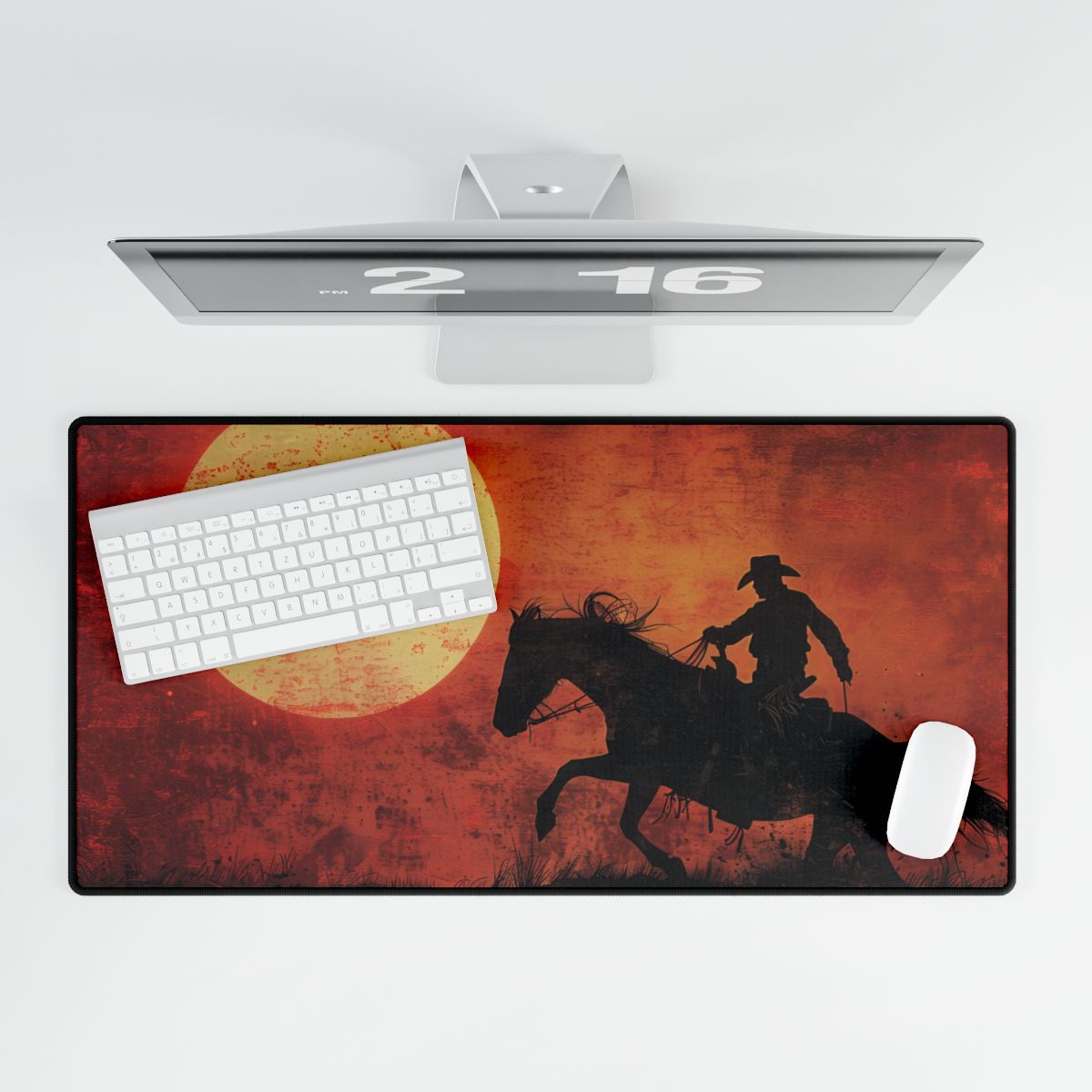 Rodeo Cowboy in Action: Vintage Bronco Ride - Desk Mat