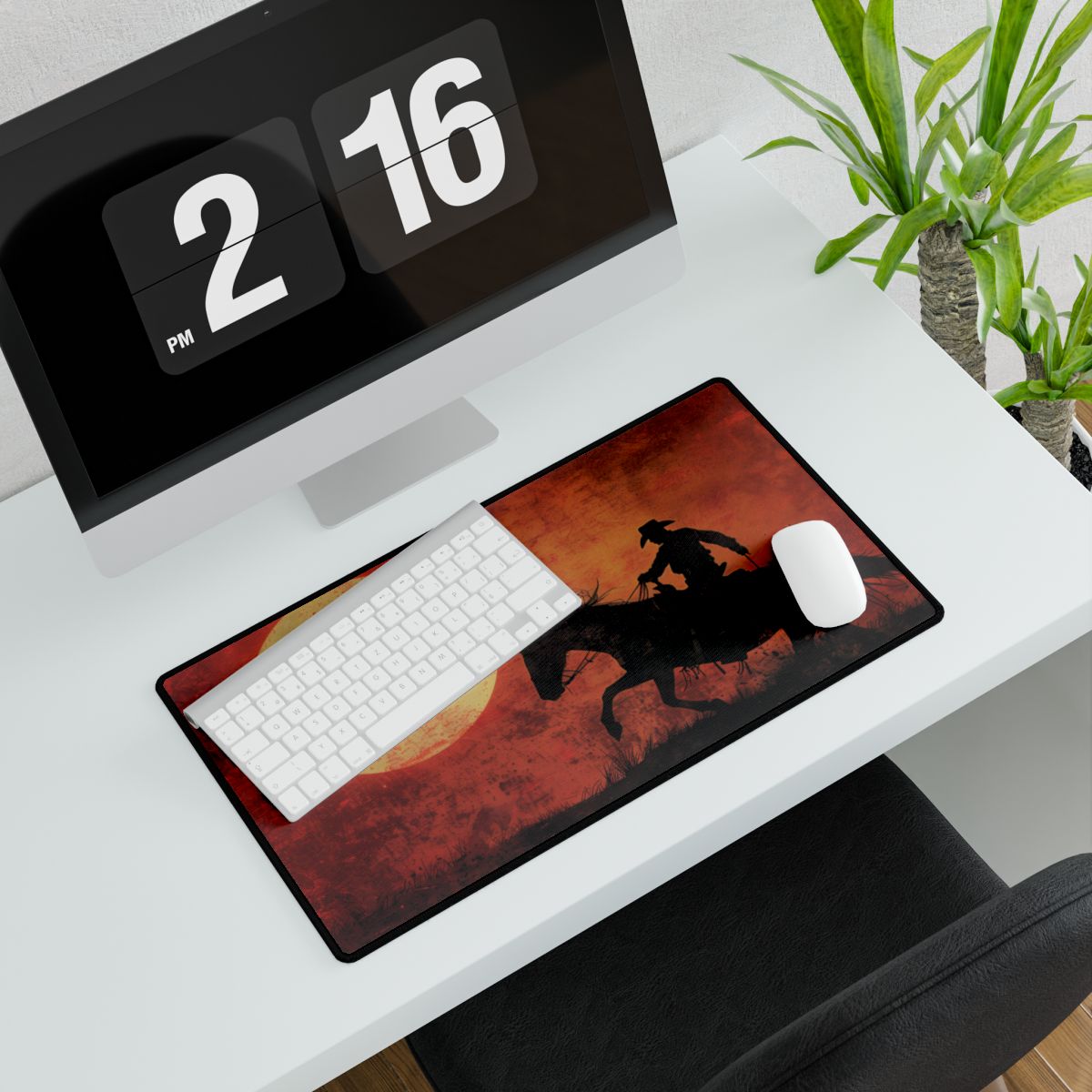 Rodeo Cowboy in Action: Vintage Bronco Ride - Desk Mat