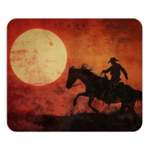Cowboy Riding Horse at Sunset Mouse Pad
