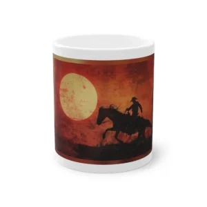 Cowboy Riding Horse at Sunset Mug