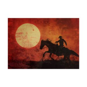Cowboy Riding Horse at Sunset Poster