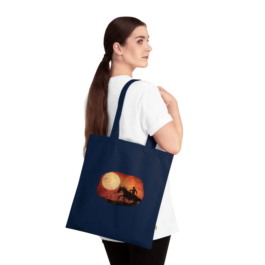 Rodeo Cowboy in Action: Vintage Bronco Ride - Tote Bag (French Navy)
