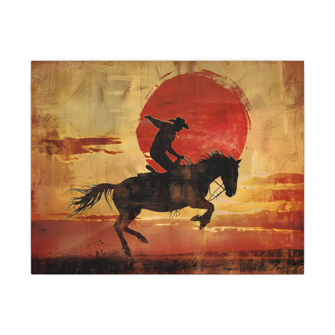 Rodeo Cowboy: Riding a Bucking Bronco - Canvas