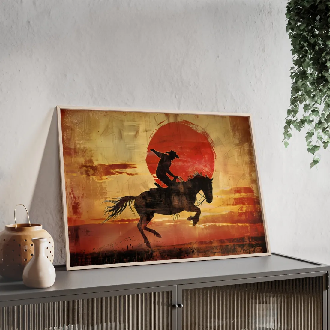Rodeo Cowboy: Riding a Bucking Bronco - Framed Poster