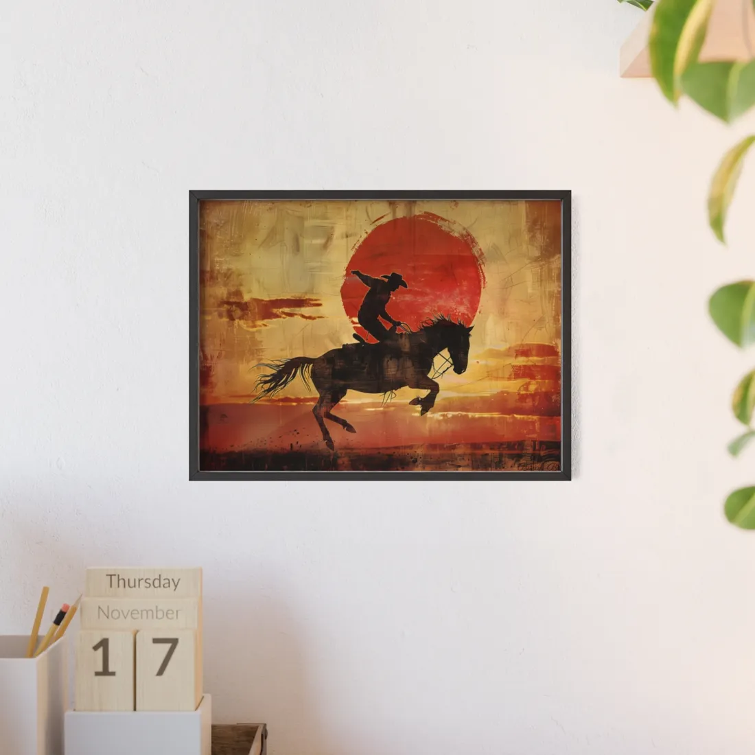 Rodeo Cowboy: Riding a Bucking Bronco - Framed Poster