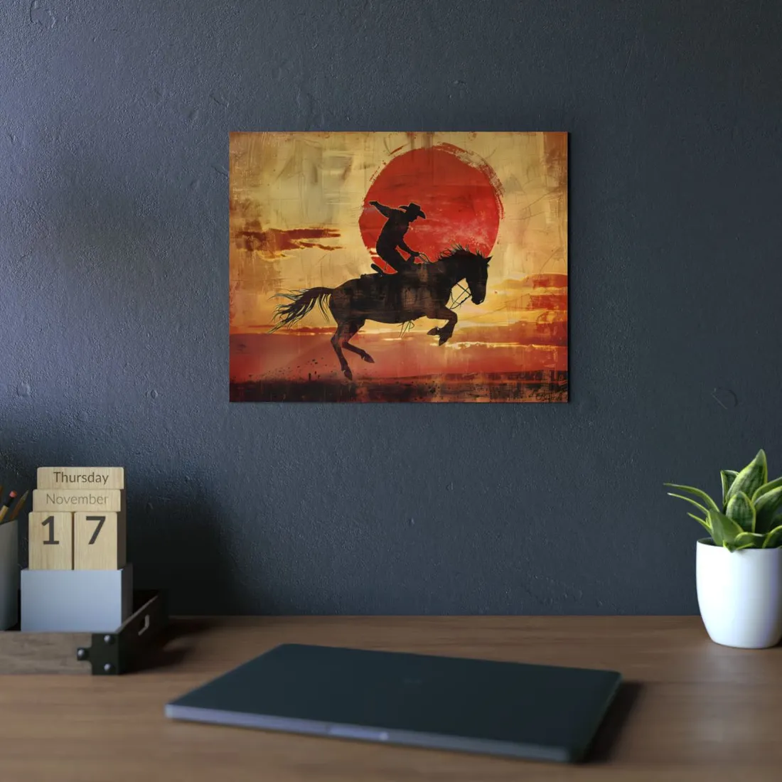 Rodeo Cowboy: Riding a Bucking Bronco - Metal Poster