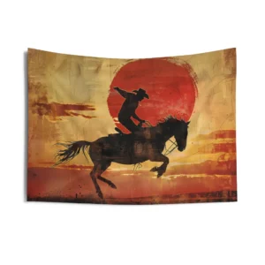 Rodeo Bronco Rider Silhouette Wall Tapestry