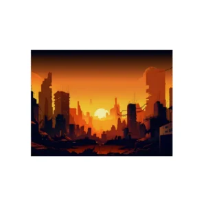 Silhouetted City at Sunset Metal Poster