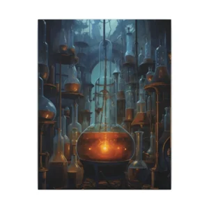 Alchemy Laboratory with Glowing Flask Canvas Print