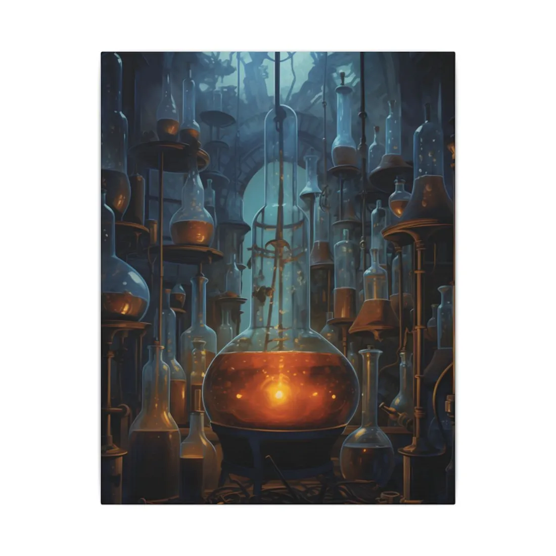 Scientific Discovery: Mysterious Laboratory Scene with Beaker and Whiteboard - Canvas