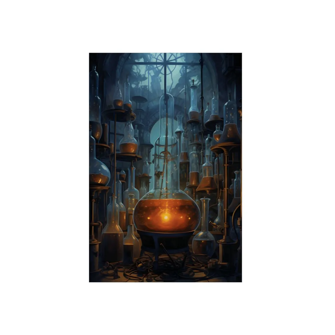 Scientific Discovery: Mysterious Laboratory Scene with Beaker and Whiteboard - Metal Poster