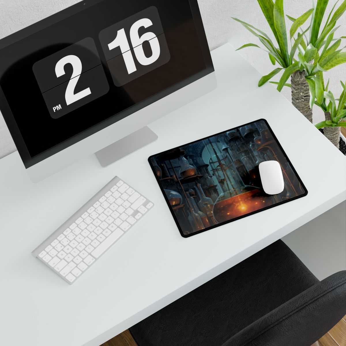Scientific Discovery: Mysterious Laboratory Scene with Beaker and Whiteboard - Desk Mat