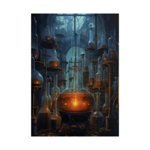 Alchemy Laboratory with Glowing Flask Poster
