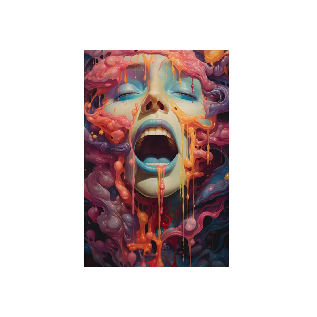 Screaming Surreal Mouth: Vivid Melting Portrait - Metal Poster
