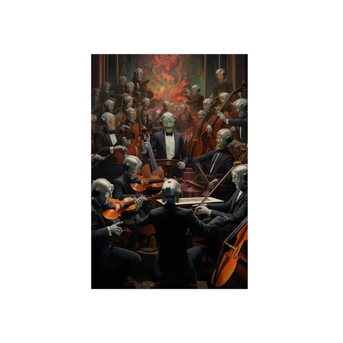 Sentient Robot Orchestra: Dark Symphony Performance Art - Metal Poster