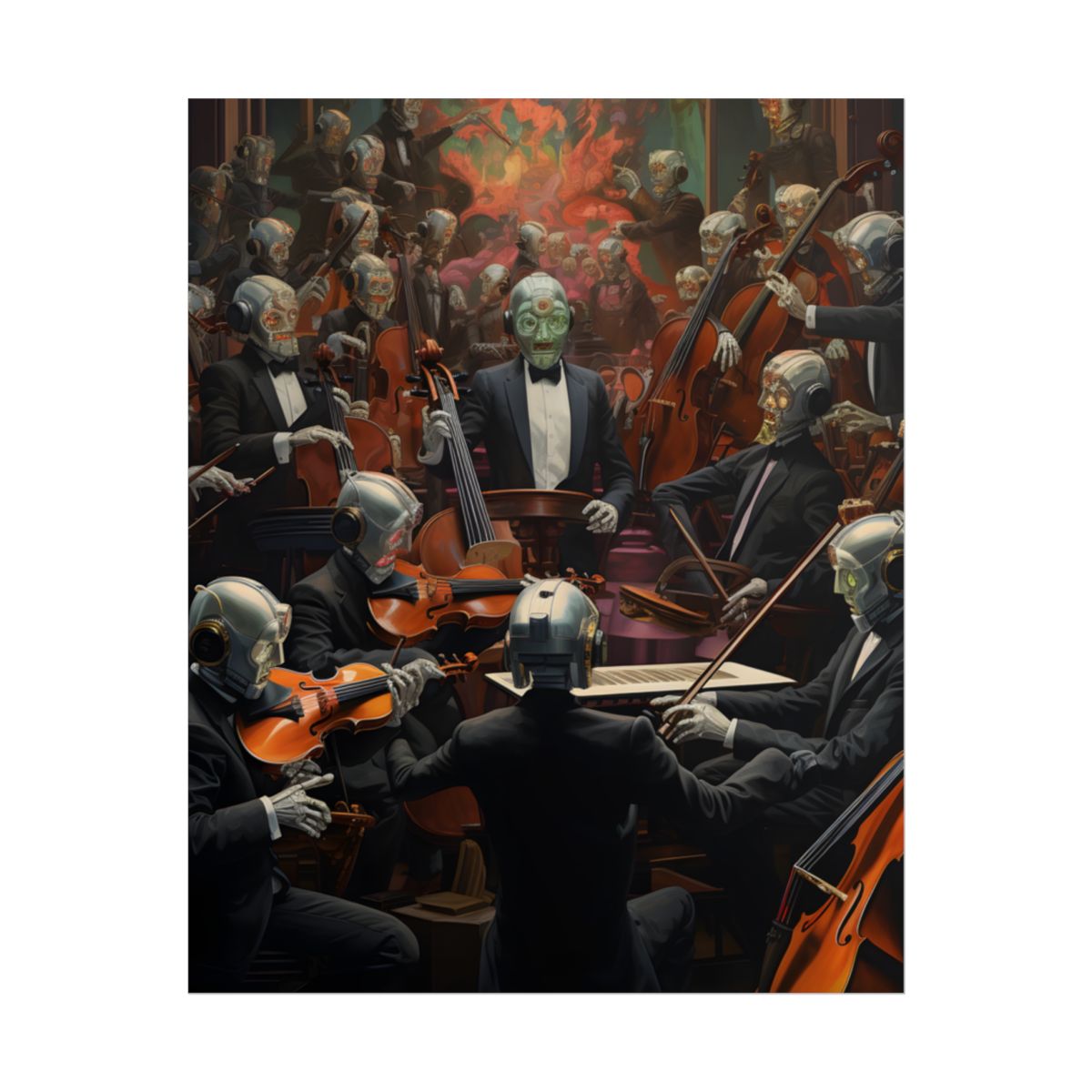 Sentient Robot Orchestra: Dark Symphony Performance Art - Poster