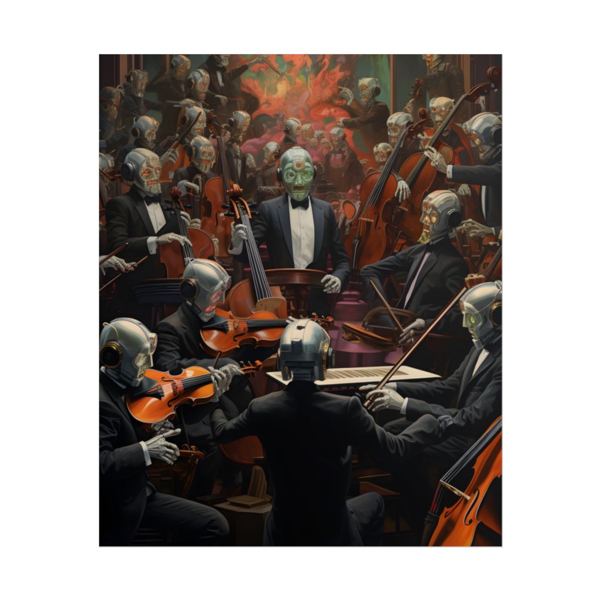 Sentient Robot Orchestra: Dark Symphony Performance Art - Poster