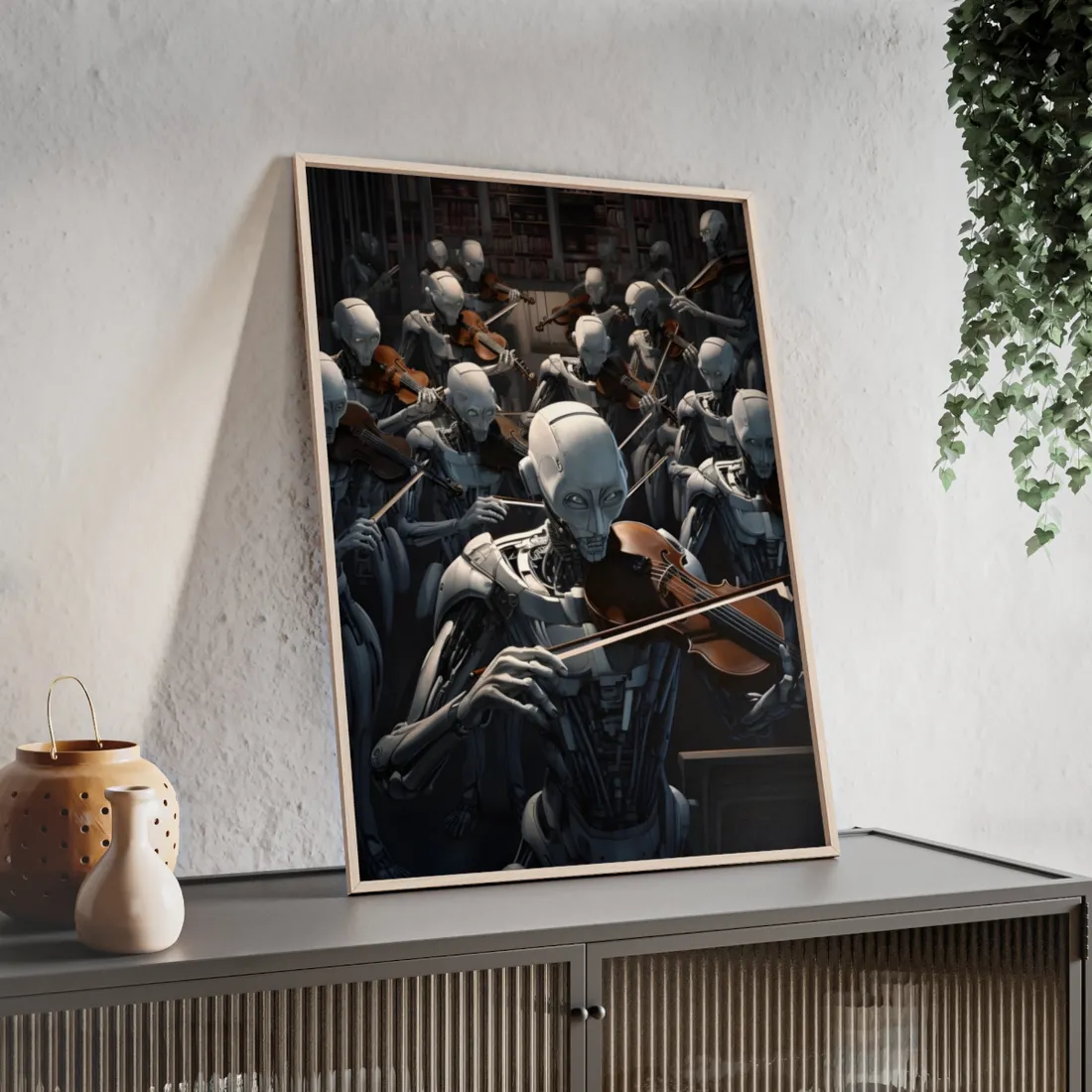 Sentient Robot Symphony: A Robot Orchestra - Framed Poster