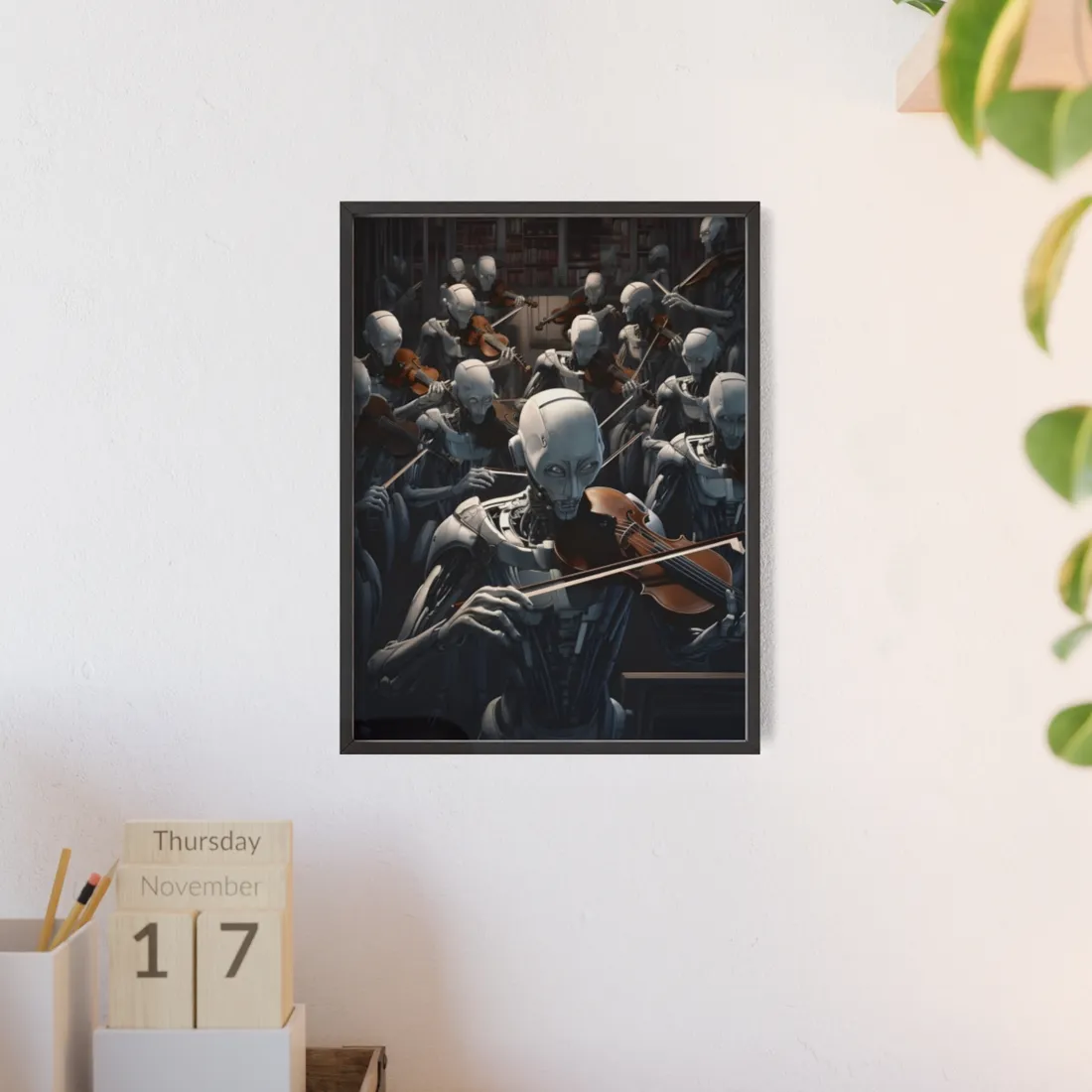 Sentient Robot Symphony: A Robot Orchestra - Framed Poster