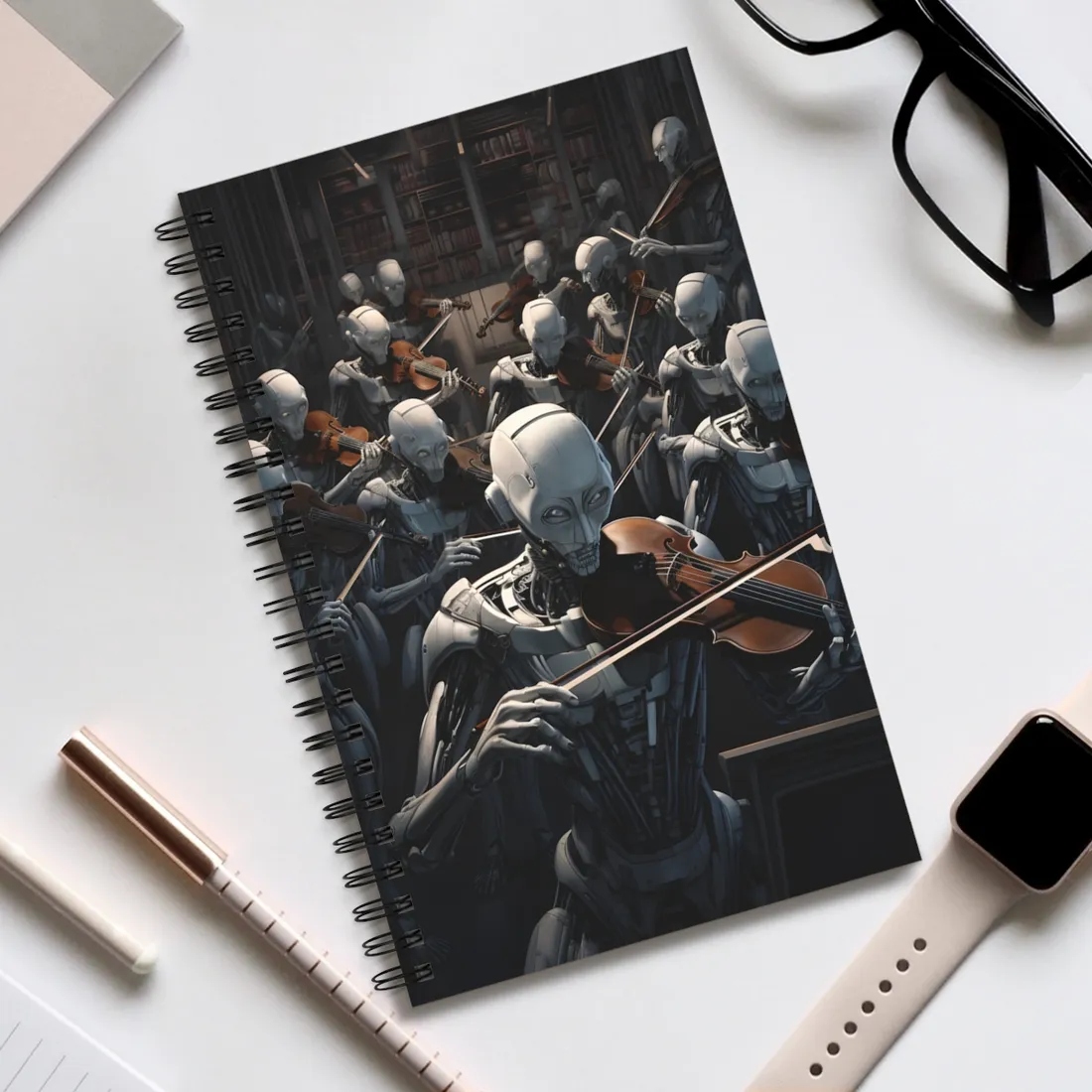 Sentient Robot Symphony: A Robot Orchestra - Spiral Notebook