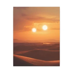 Desert Binary Sunset: Two Suns Over Rocky Terrain Canvas Print