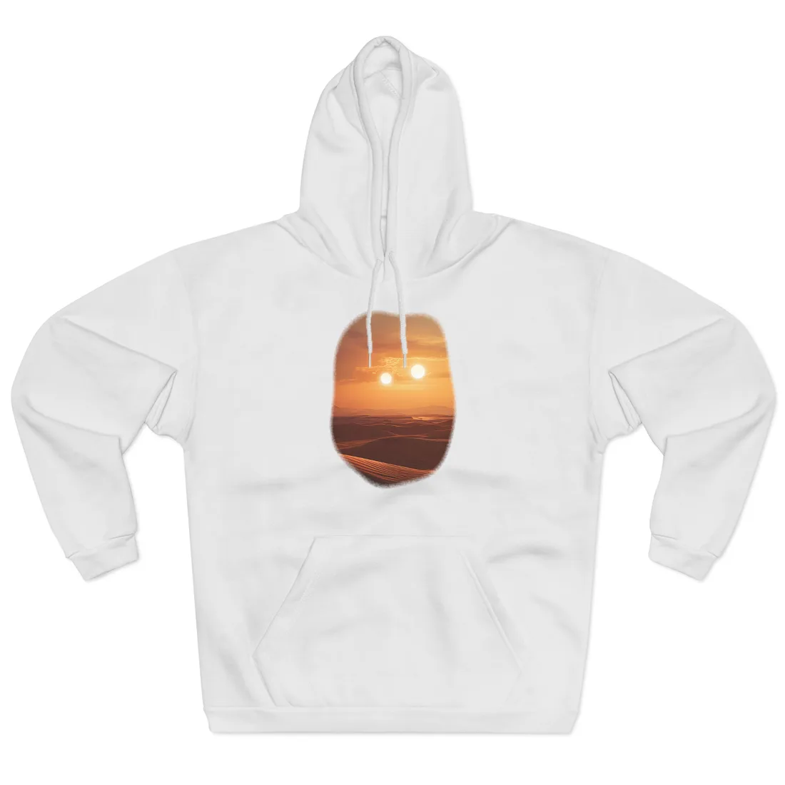 Serene Binary Sunset Artwork: A Peaceful Landscape - Hoodie (White)