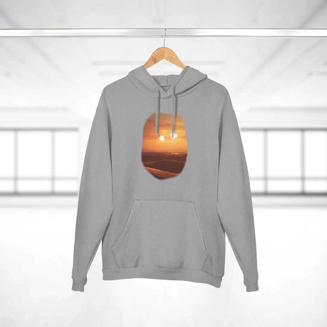 Serene Binary Sunset Artwork: A Peaceful Landscape - Hoodie (Heather Grey)