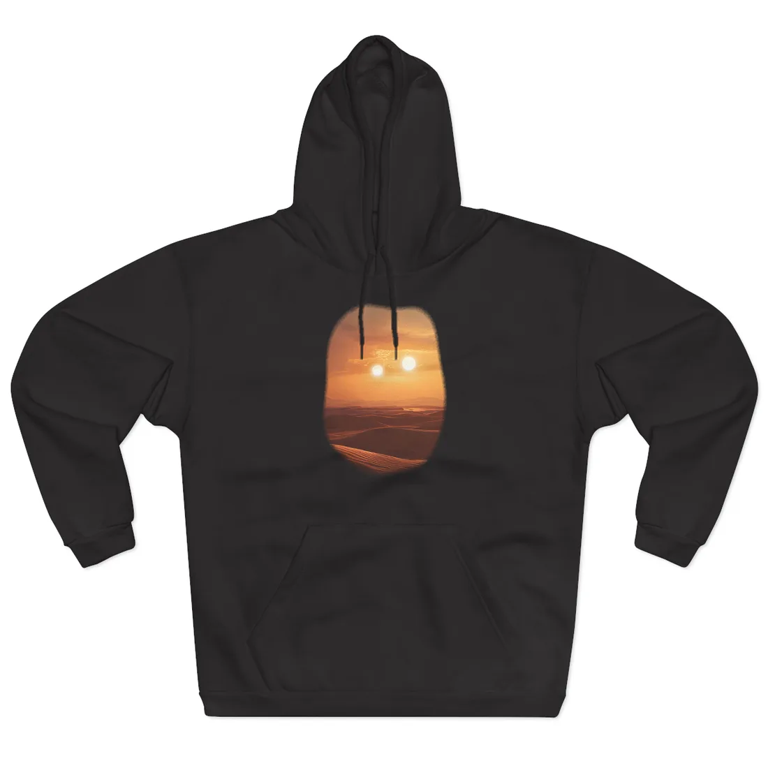 Serene Binary Sunset Artwork: A Peaceful Landscape - Hoodie (Black)