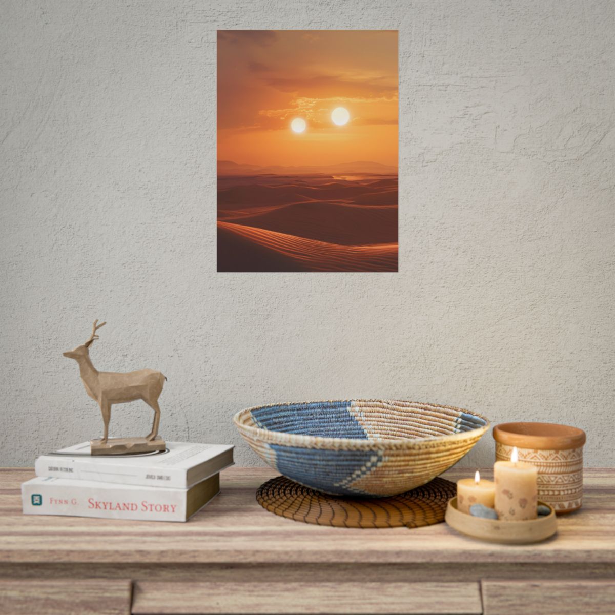 Serene Binary Sunset Artwork: A Peaceful Landscape - Poster