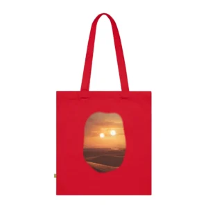 Desert Binary Sunset: Two Suns Over Rocky Terrain Tote Bag