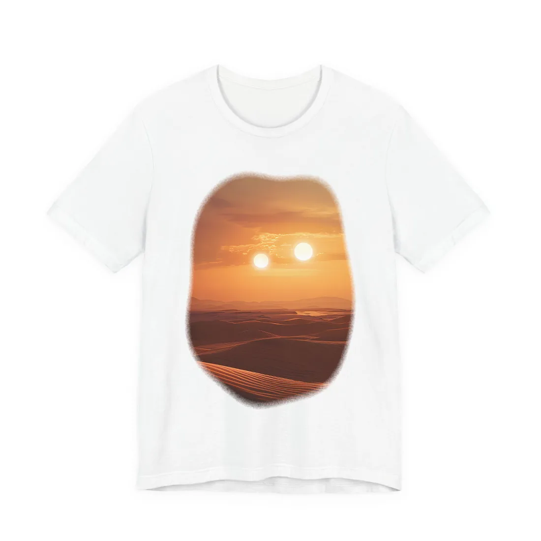 Serene Binary Sunset Artwork: A Peaceful Landscape - T-Shirt (White)