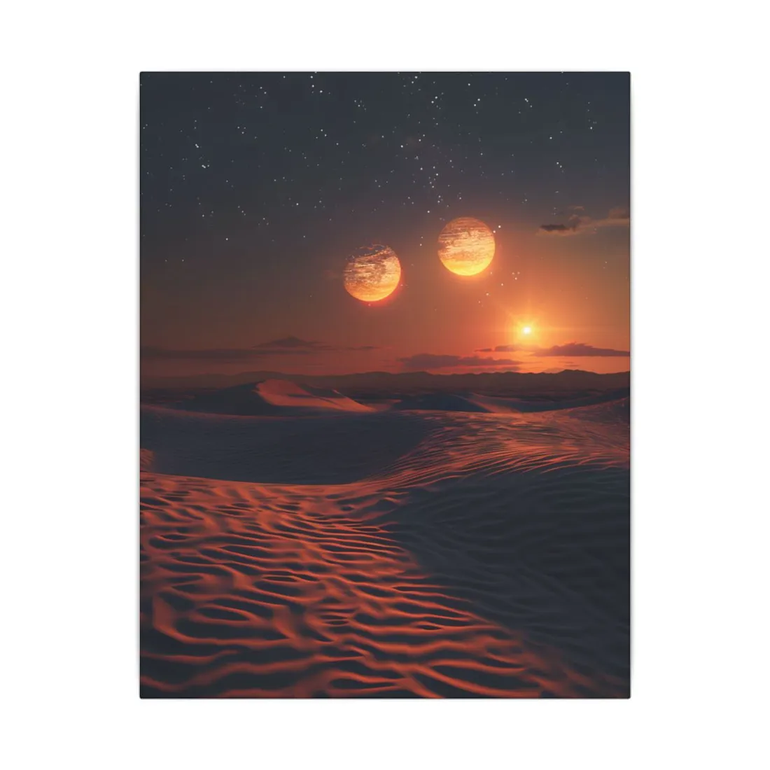 Serene Binary Sunset: Desert Landscape Art - Canvas