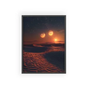 Desert Dunes Under Two Moons Framed Poster