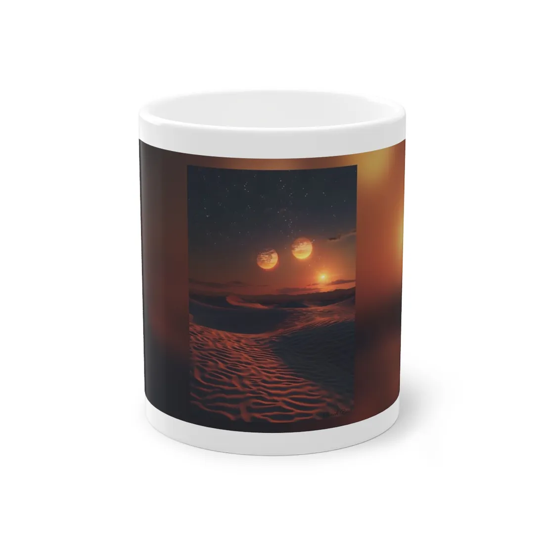 Serene Binary Sunset: Desert Landscape Art - Mug