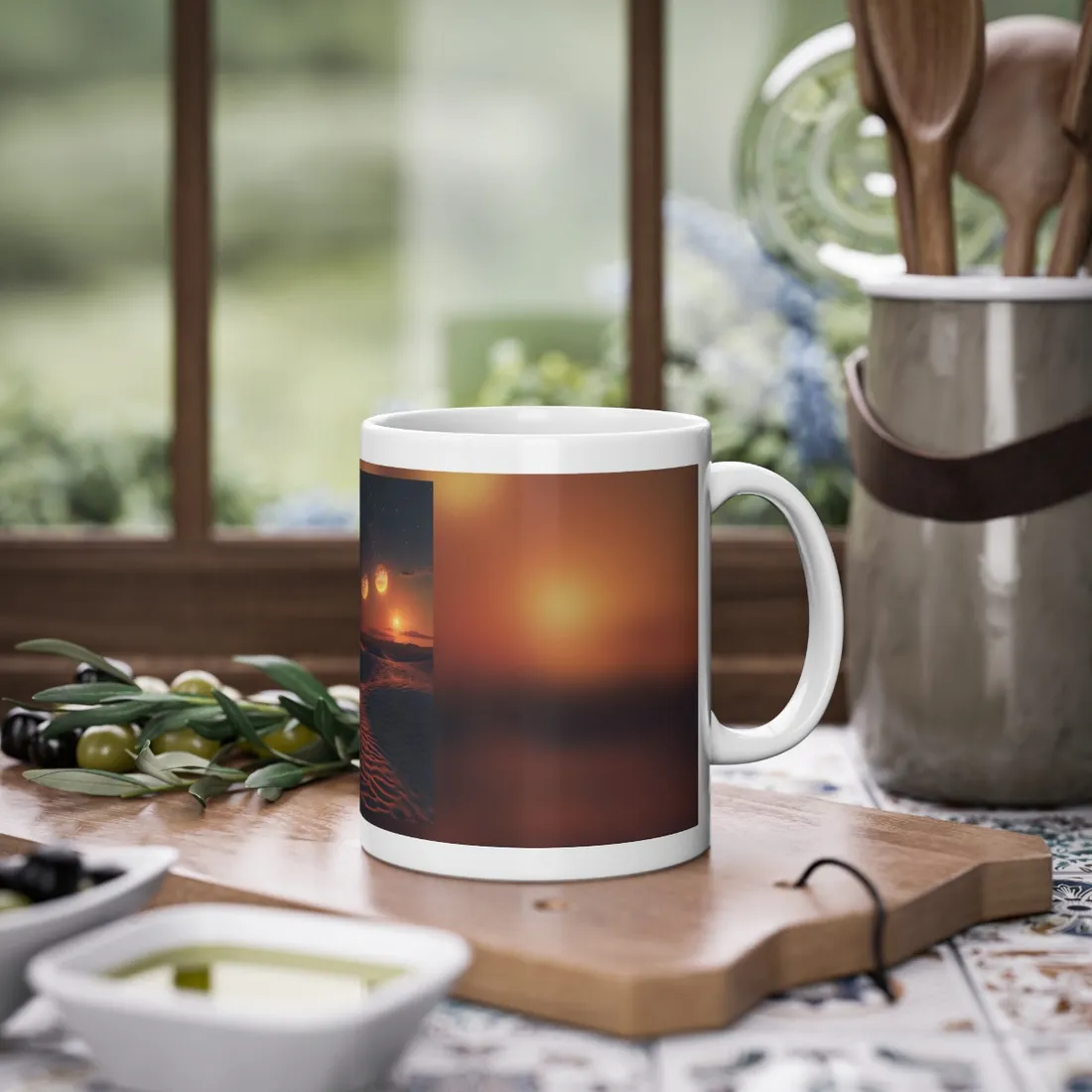 Serene Binary Sunset: Desert Landscape Art - Mug