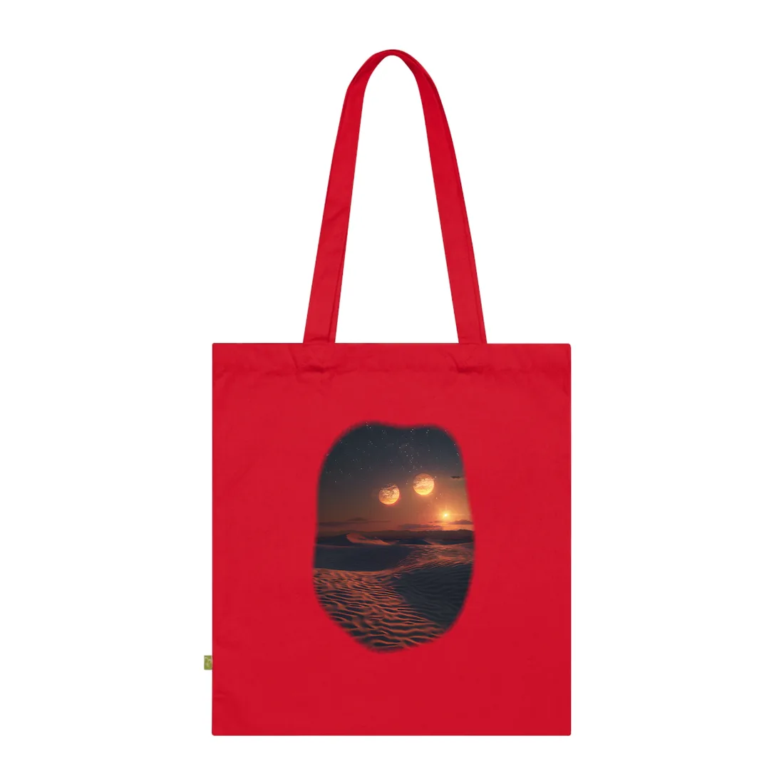 Serene Binary Sunset: Desert Landscape Art - Tote Bag (Classic Red)