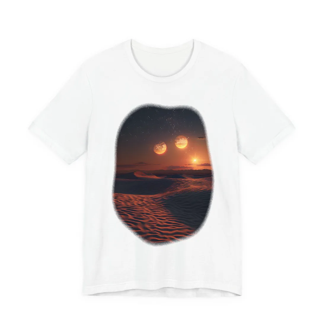 Serene Binary Sunset: Desert Landscape Art - T-Shirt (White)