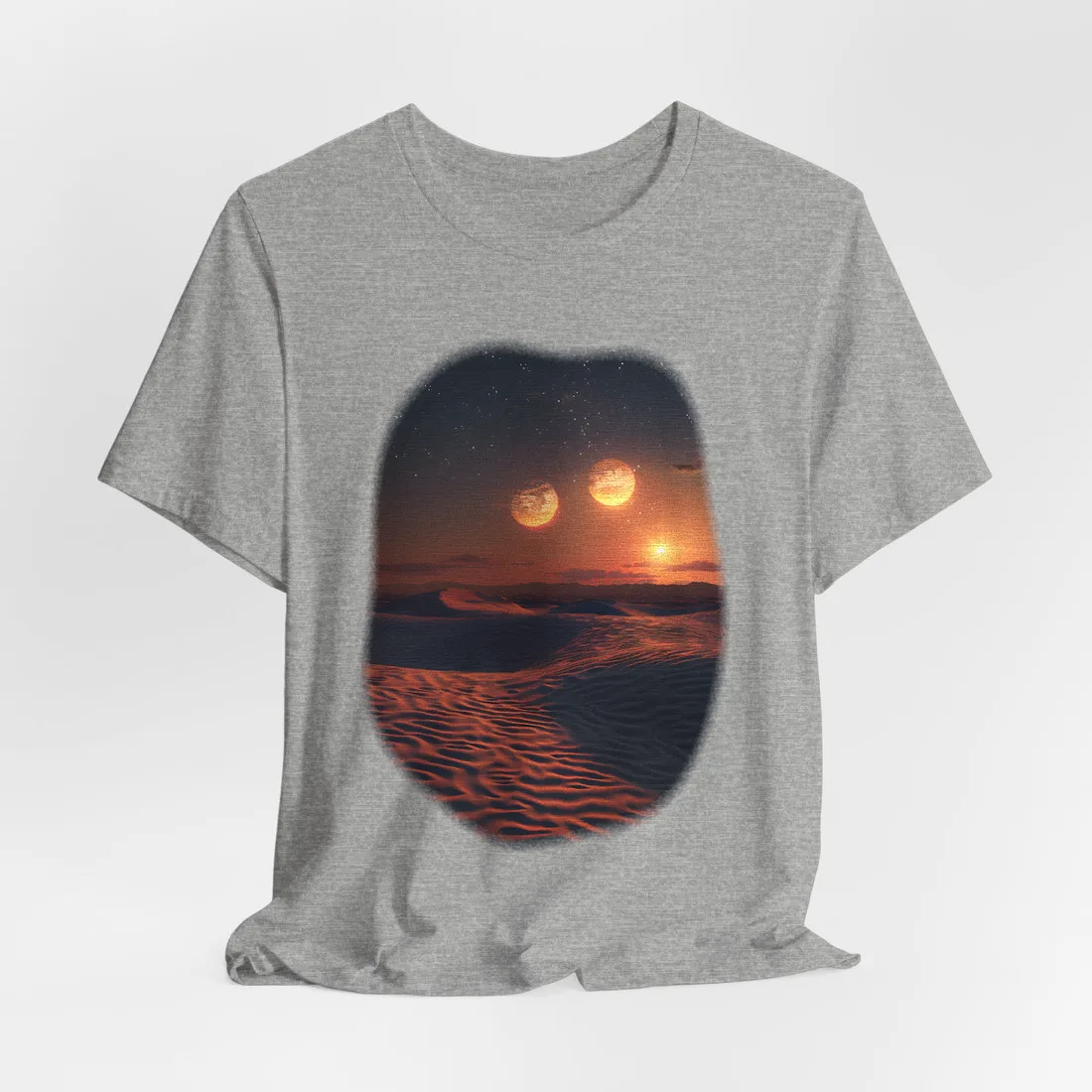 Serene Binary Sunset: Desert Landscape Art - T-Shirt (Athletic Heather)