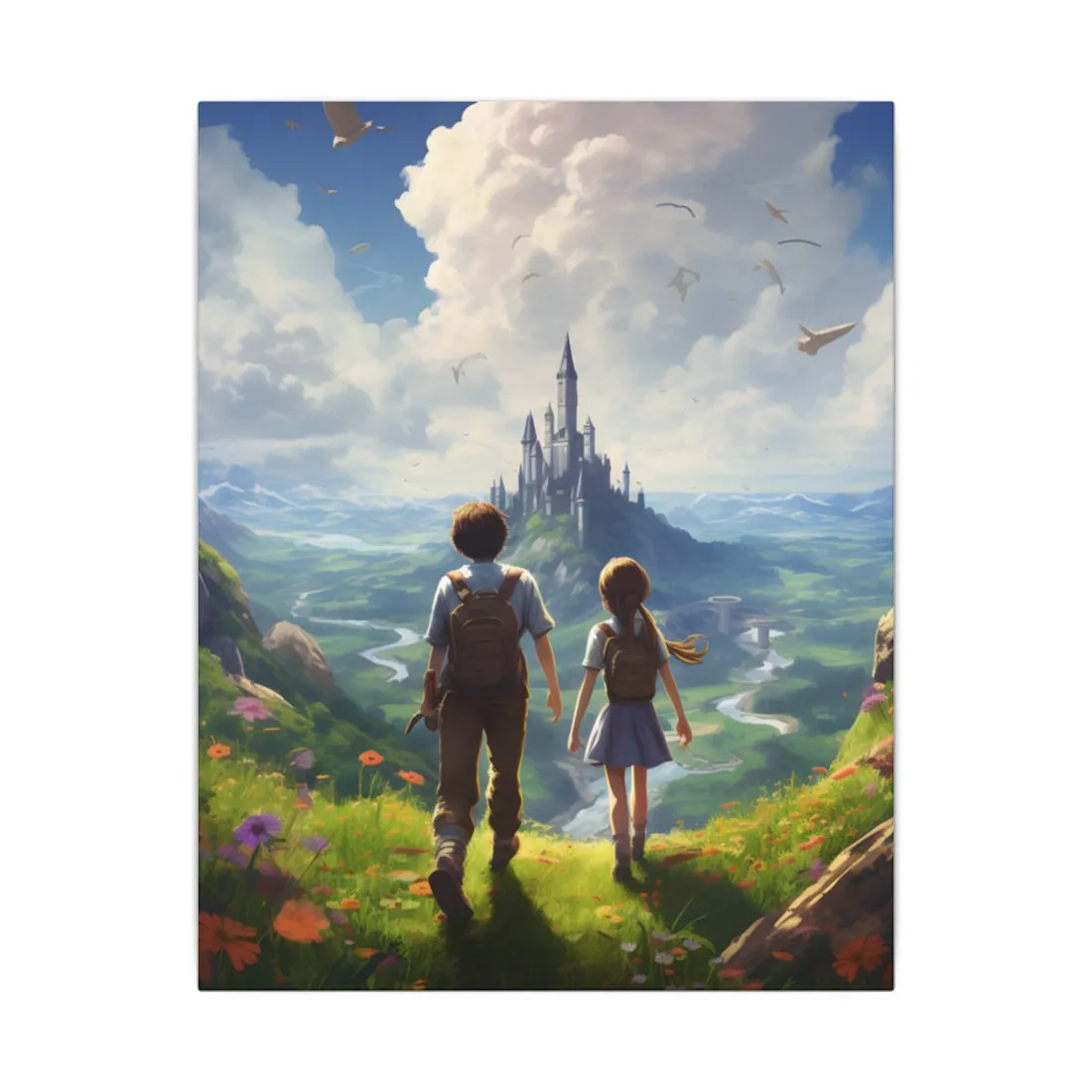 Serene Childhood Moment: A Girl and Boy in Nature - Canvas