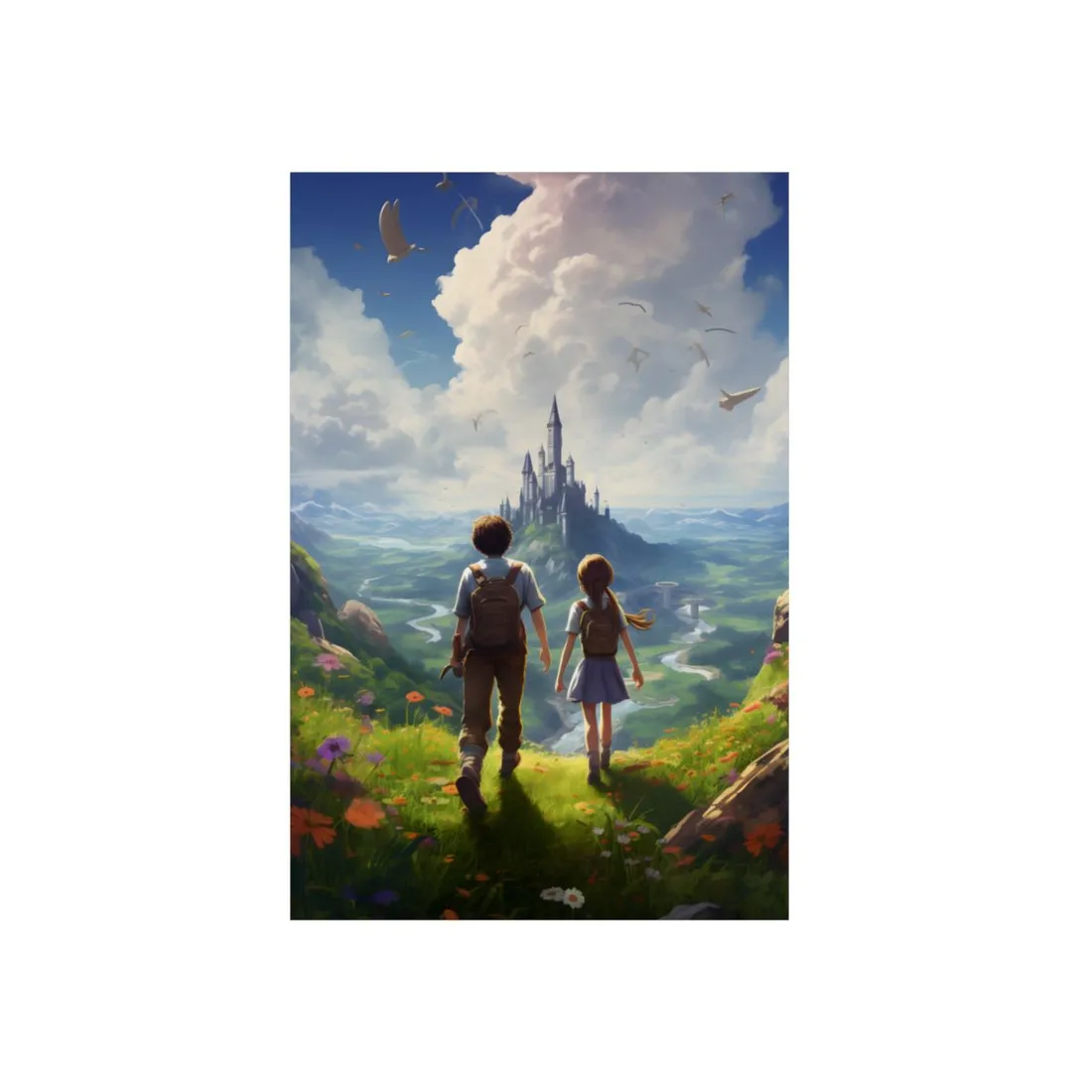 Serene Childhood Moment: A Girl and Boy in Nature - Metal Poster