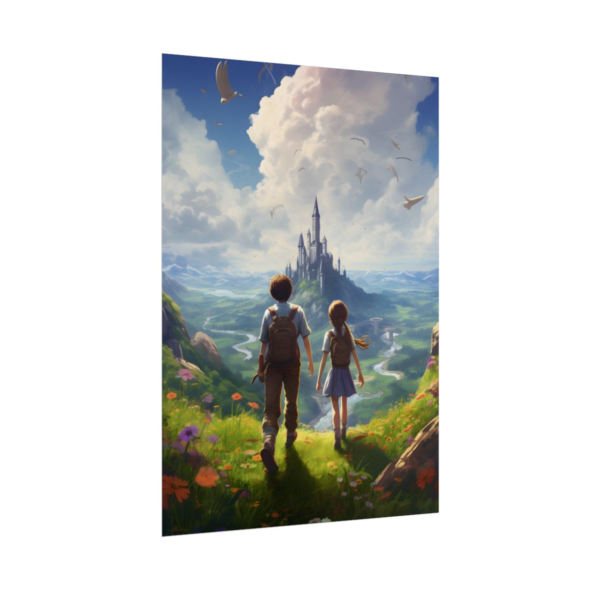 Serene Childhood Moment: A Girl and Boy in Nature - Poster