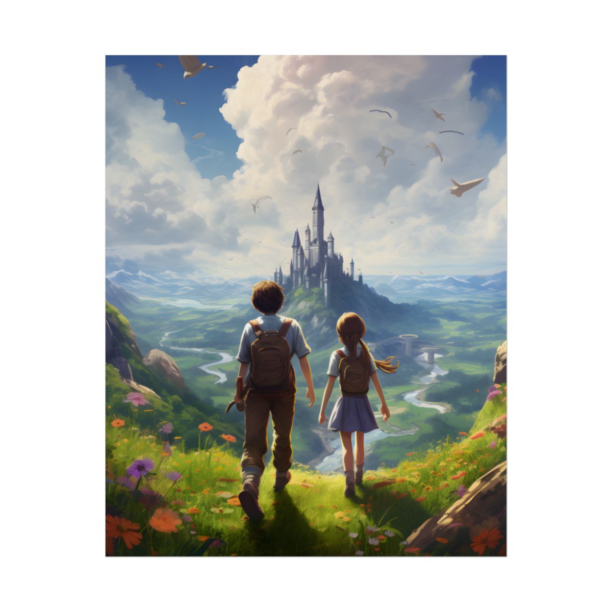 Serene Childhood Moment: A Girl and Boy in Nature - Poster