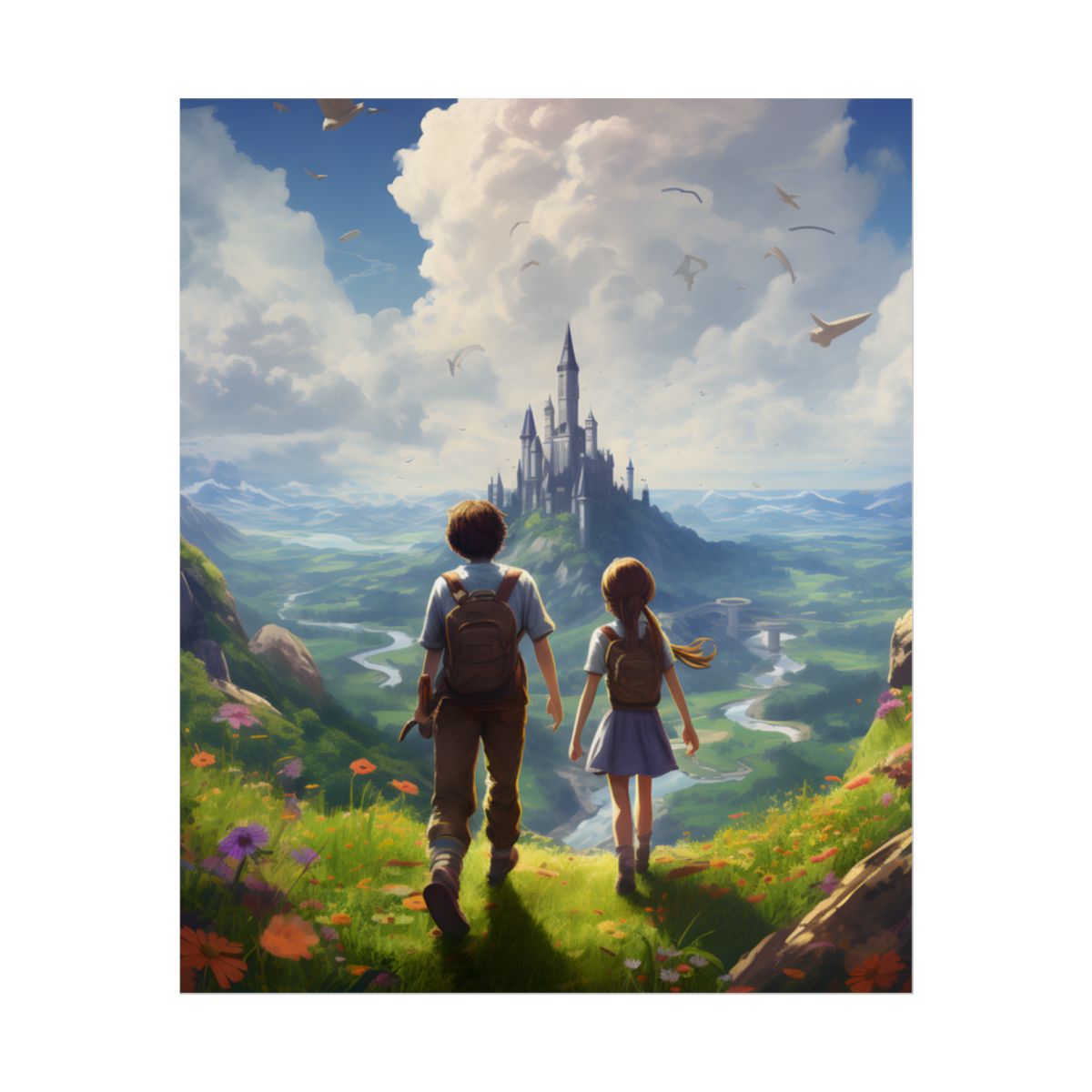 Serene Childhood Moment: A Girl and Boy in Nature - Poster