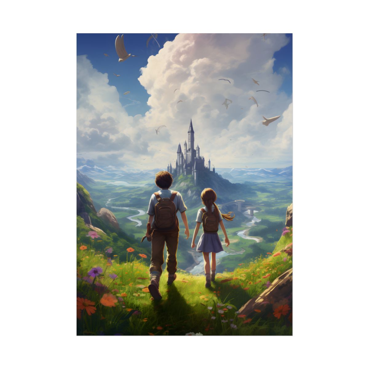 Serene Childhood Moment: A Girl and Boy in Nature - Poster