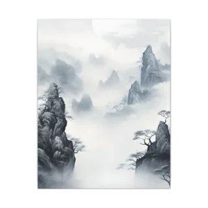 Misty Mountain Landscape with Moon Canvas Print