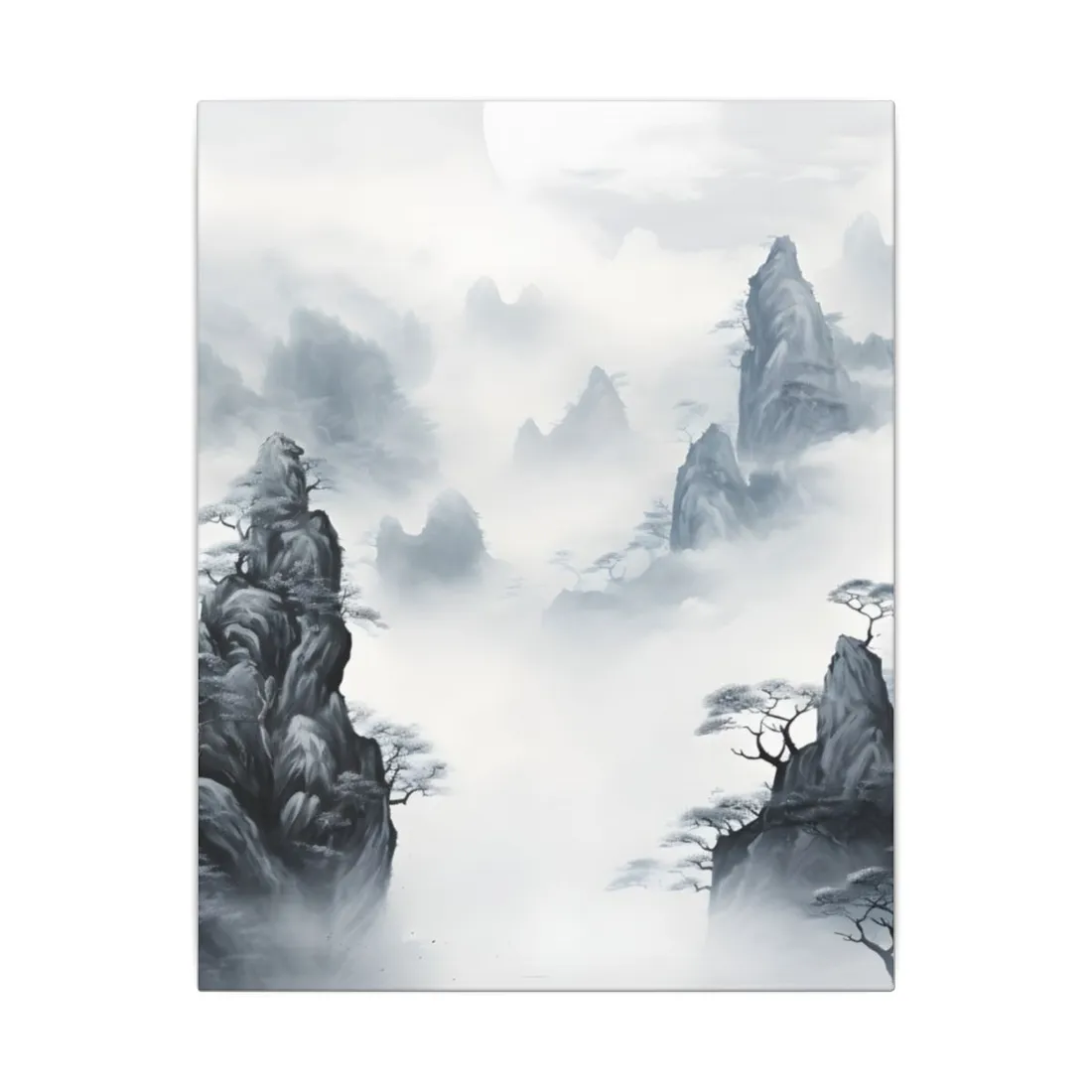 Serene Chinese Ink Landscape: Mirrored Lakes - Canvas