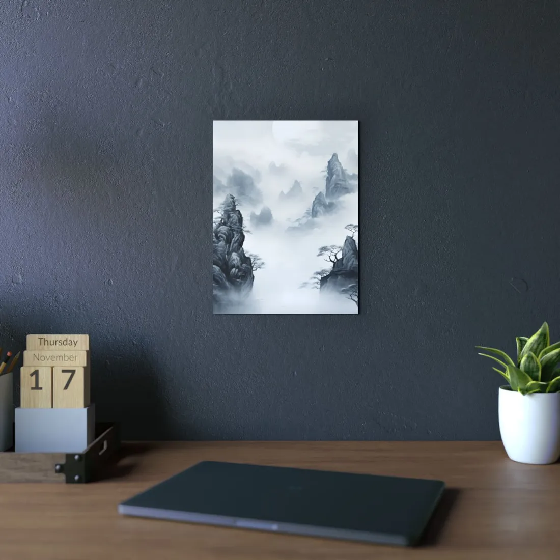 Serene Chinese Ink Landscape: Mirrored Lakes - Metal Poster