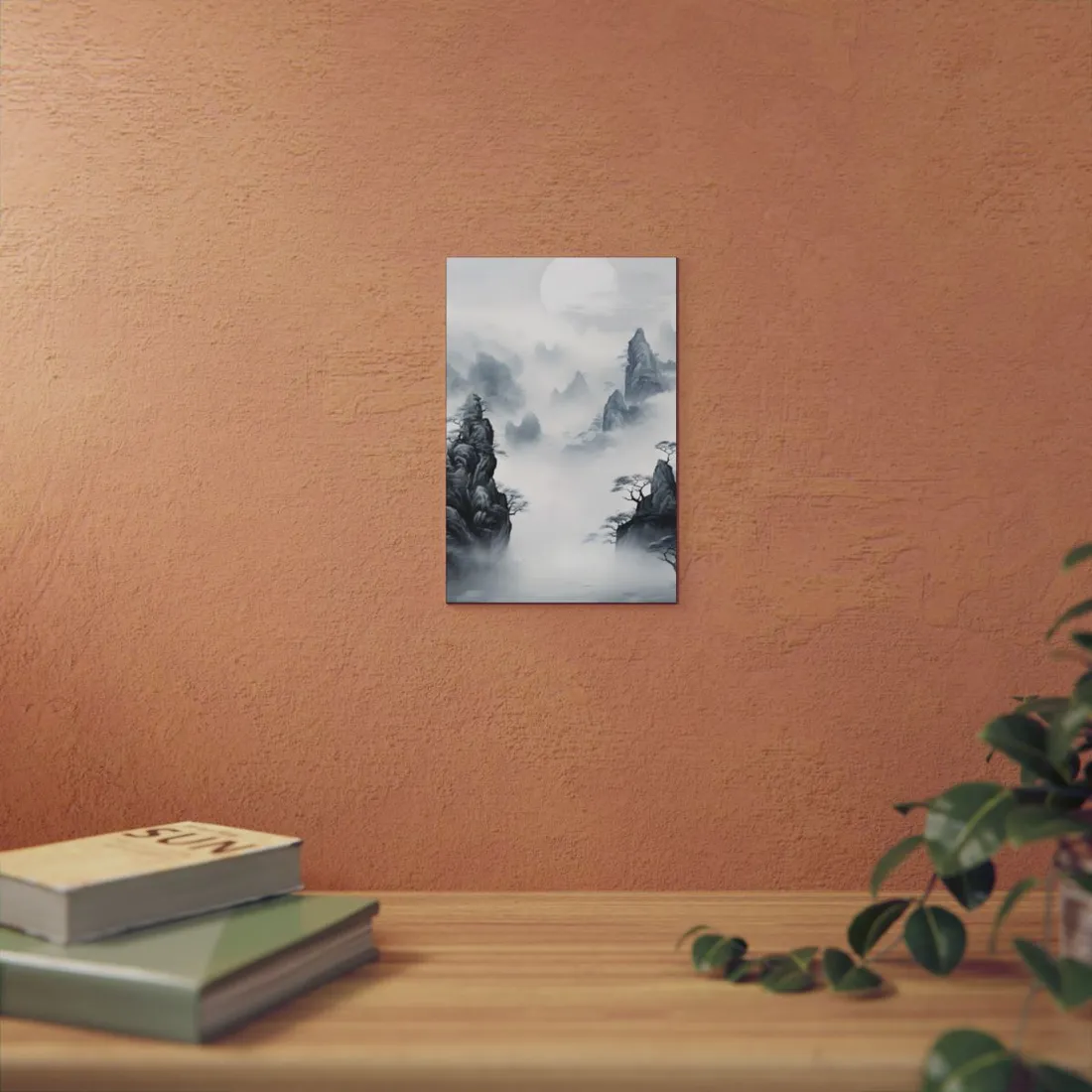 Serene Chinese Ink Landscape: Mirrored Lakes - Metal Poster