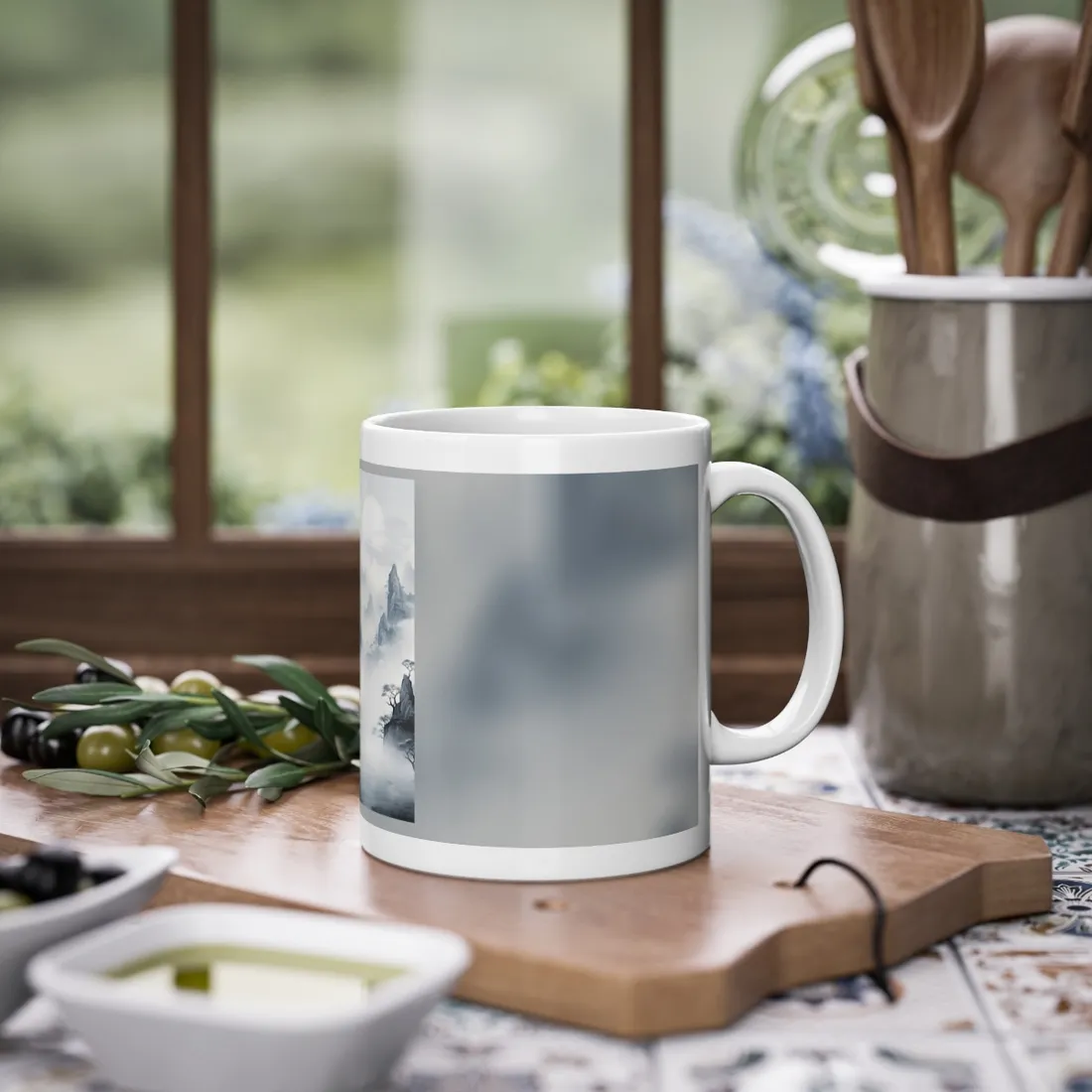 Serene Chinese Ink Landscape: Mirrored Lakes - Mug