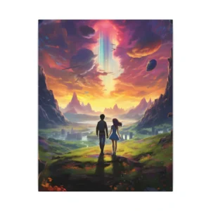 Couple Overlooking Valley at Sunset Canvas Print